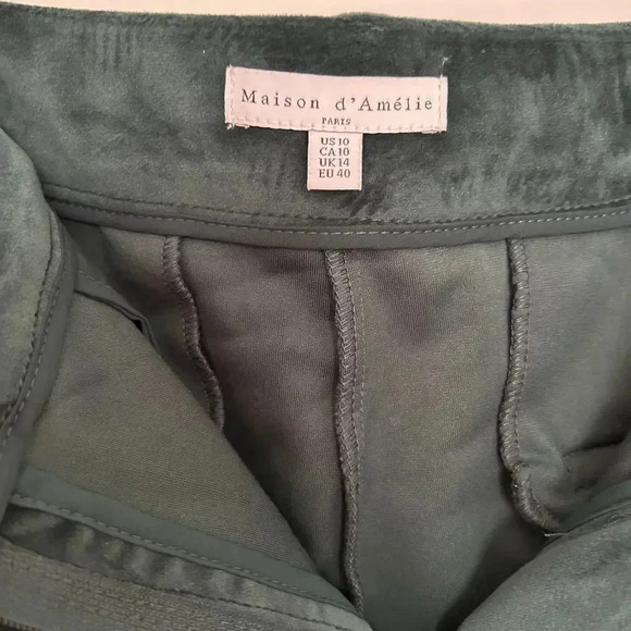 Maison d'Amélie Emerald Green Velvet Dress Pants Straight Leg Holiday Size 10 - Picture 5 of 7